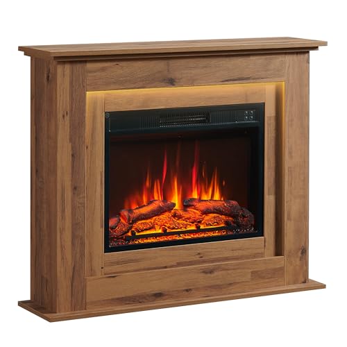 BALDERIA Finn Cheminée électrique sur pied avec chauffage 2000 W Effet flamme 3D réaliste Éclairage d'ambiance Télécommande Minuterie Thermostat Chêne foncé