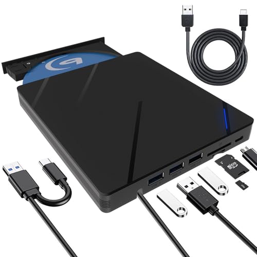 EOKEKE Lecteur Blu-Ray Externe, 7 en 1 Lecteur Blu Ray Externe Lecteur DVD/BD Graveur Blu Ray avec USB 3.0 Type-C, Portable 3D CD DVD Graveur Optical Bluray Drive pour PC Windows 11 10 8 7