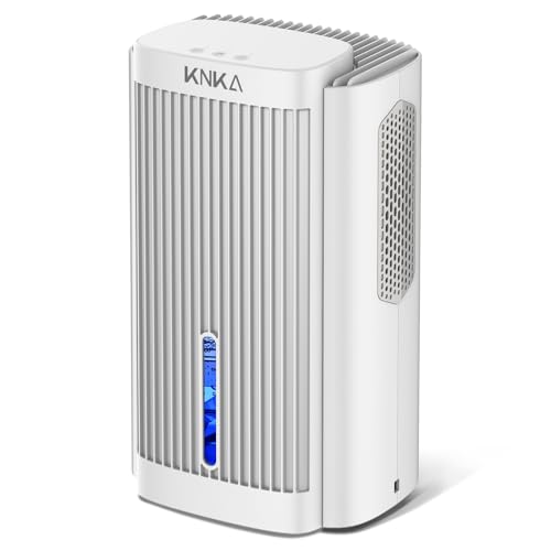 KNKA Deshumidificateur d Air, 1,1 L/Jour, Déshumidificateur Bruit Inférieur à 28dB, Pour Salles de Bain, Chambres et Placards de Moins de 30m², Avec Arrêt Automatique et Fonction de Dégivrage, Blanc