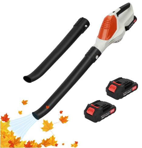 Wilitto Souffleur de feuilles électrique sans fil avec 2 batteries et chargeur, 24 V haute vitesse avec 2 tubes - Souffleur électrique sans fil pour l'entretien de la pelouse, la terrasse, la neige