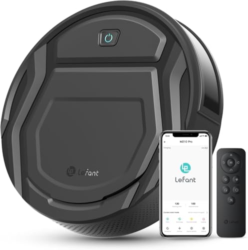 Lefant Aspirateur Robot, Robot Aspirateur Mince Silencieux Connecté avec WiFi/Bluetooth/Alexa/App, 6 Modes de Nettoyage, Auto-Charge, 120min d'Autonomie, Idéal pour Poils d'animaux Sols Durs, M210P