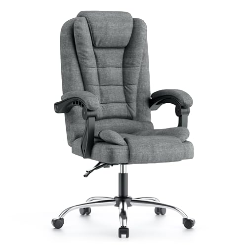naspaluro Fauteuil de Bureau, Chaise Bureau Ergonomique avec Large Assise rembourrée, Siège de Bureau Inclinable Hauteur Réglable, Roulette Silencieuse, Coton et Lin, Gris Foncé