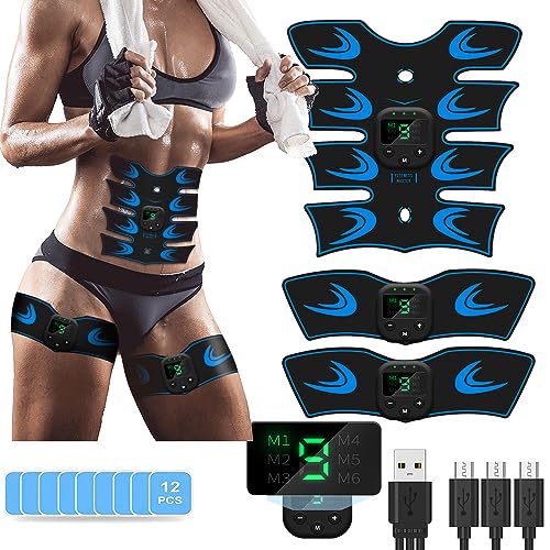 PAPOIYA Electrostimulateur Musculaire, Ceinture Abdominale Electrostimulation, EMS Abdominales Cinturón Femme Homme pour Abdomen/Bras/Jambes, 6 Modes et 19 Intensités Rechargeable par USB