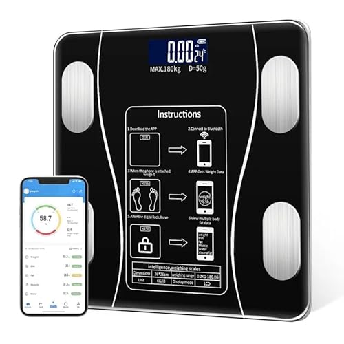 CINZEL Balance Pese Personne, Balance Connectée Bluetooth Pèse Personne Impédancemètre, Balance Impedancemetre avec 13 Données Corporelles Poids/BMI/Graisse/Masse musculaire/Masse osseuse/BMR/IMC