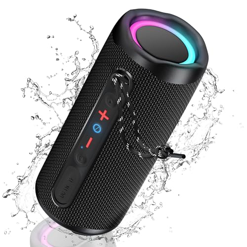 KingSom Enceinte Portable Bluetooth 5.3,Enceinte Bluetooth Lumineuse avec Bass Renforcées,Enceinte Sans Fil avec Appairage TWS 24H Autonomie,Haut-Parleur Bluetooth Étanche,Enceinte Bluetooth Puissante