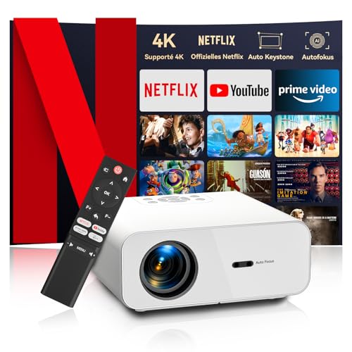 Vidéoprojecteur 4K 【Netflix Certifié/Auto Focus】Auto Keystone Rétroprojecteur WiFi Bluetooth, 26000 Lumen Full HD 1080P Projecteur Vidéo, Smart Projecteur utilisation en un clic de Netflix/Youtube/D+
