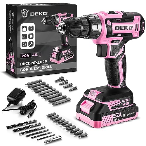 Perceuse électrique sans fil : DEKOPRO Perceuse sans fil rose 20 V pour femmes perceuses sans fil avec batterie et chargeur, kit de perceuse-visseuse 20 V
