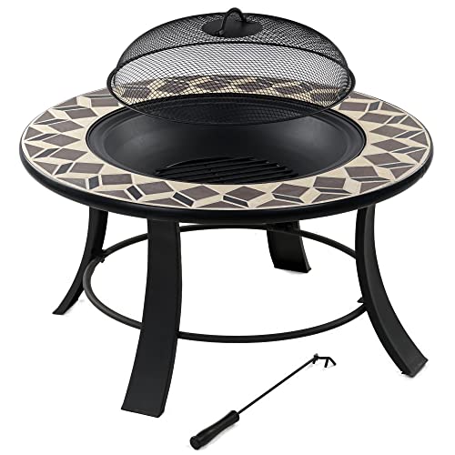 BBQ-Toro Brasero avec Couvercle | Ø 75 cm | Bol à feu avec Protection Contre Les étincelles et tisonnier | Braseros pour Le Jardin, brasero extérieur, brasero Aspect Pierre