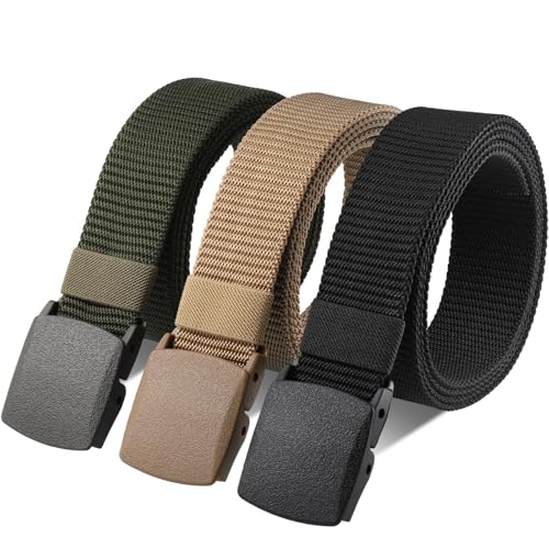 Huiguli Ceinture en Nylon, 3PCS Mixte Ceinture Militaire Extérieure, Homme Ceinture Travail, Ajustable Boucle Plastique Sangle Coton, Rapide à Travers la sécurité de l'aéroport Cadeau Saint-Valentin