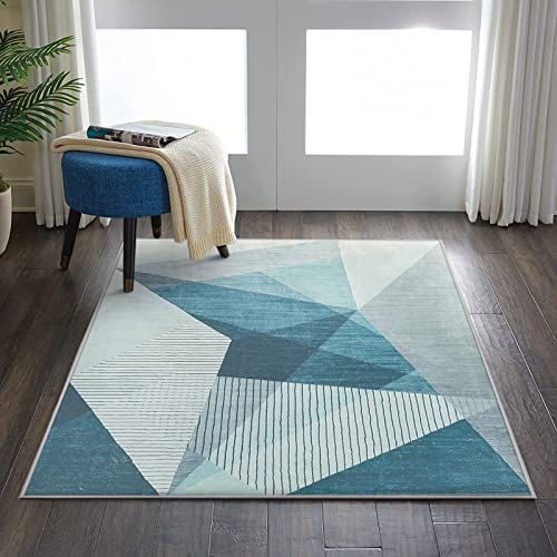 ASIinnsy Tapis à Motif Géométrique Salon Bleu Gris Moderne Abstrait Antidérapant à Poils Courts Doux Chambre Poil Ras (Bleu Gris, 80 x 120 cm)