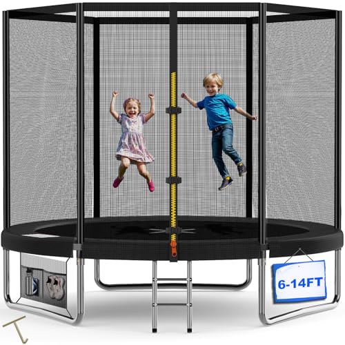 Devoko Trampoline Extérieur Ø228 / 305/366 / 427cm, Trampoline de Jardin Robuste, Cadre en Acier Galvanisé avec Sac de Rangement, Capacité de Charge 150kg, Trampolin pour Enfants et Adultes, Noir