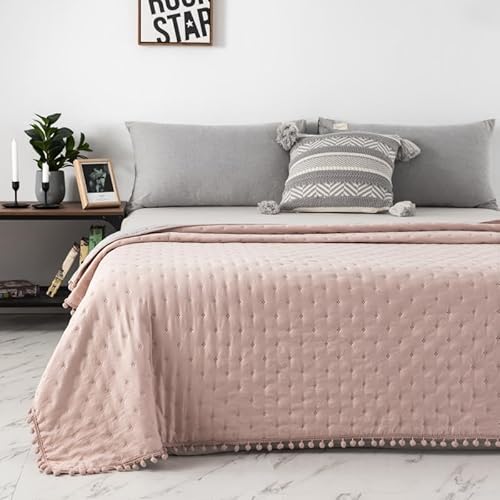 MOHAP Couette 4 Saisons Réversible 240x260 cm 250G/M² Couette Matelassée Bicolore Duvet Édredon Couverture Imprimée Chaude Épais Couette Été Tempérée 2 Personnes Couette Fraîche Éte Climatiseur Pompon