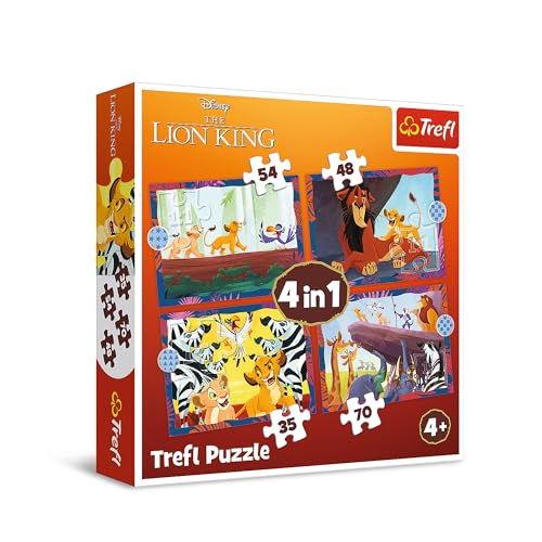 Trefl - The Lion King, Brave Roi Lion - Puzzle 4en1, 4 Puzzles, de 35 à 70 Pièces - Différents Niveaux de difficulté, pour Les Enfants à partir de 4 Ans