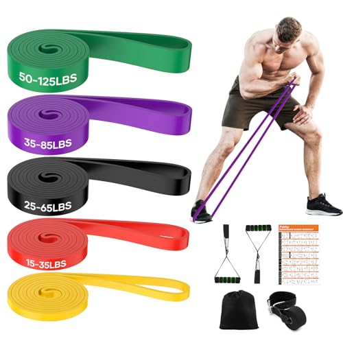 Fokky Lot de 5 Bandes de résistance en 5 épaisseurs, avec ancrage de Porte, 2 poignées, Sac de Transport et Guide d'entraînement, Bandes de résistance pour Crossfit, Yoga, Pilates