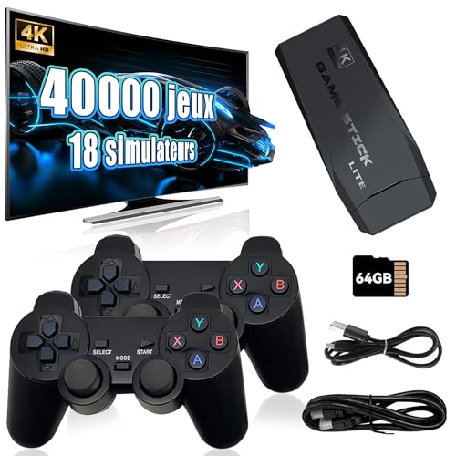 KINMRIS Console de Jeux Rétro 40 000 Jeux 18Émulateurs, Plug & Play HD 4K, Console Portable Rétro pour Enfants et Adultes