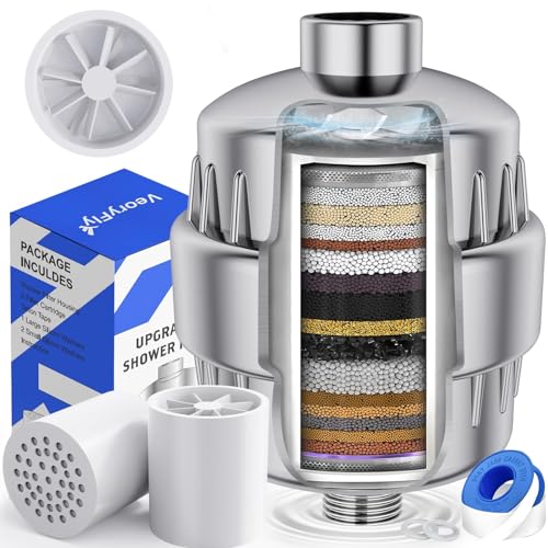 Filtre de Douche avec Turbine Rotative - Adoucisseur d'eau Douche avec 2 cartouches de filtre remplaçables, Filtre Douche Anti Calcaire pour Éliminer le Chlore et le Fluorure
