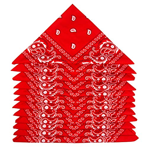ZWOOS Bandanas, Lot de 12 Foulards Paisley, Bandeau, Mouchoirs pour Hommes et Femmes (Rouge)