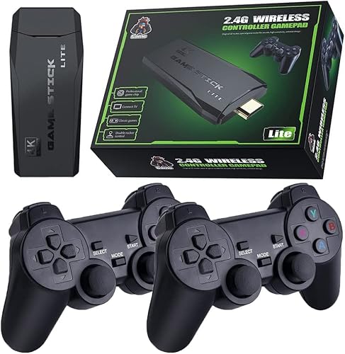 Console de jeux vidéo rétro HDMI avec carte intégrée de 32 Go Plus de 10 000 jeux, console de jeux super sans fil USB Plug and Play TV Stick avec 2 manettes compatible avec sortie 4K HD