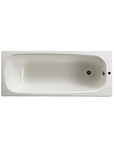 Baignoire CONTESA 160x70cm, en acier émaillé (épaisseur 1,5mm), bord plat, percée 1 trou D35mm, avec pieds métal à visse