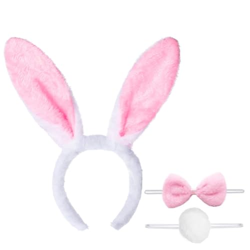 Ensemble Déguisement de Lapin Serre-tête d`oreille de lapin+Cravate en forme de nœud papillon+Queue en Peluche Costume Enfant Adulte pour Cosplay Fête Carnaval Halloween Anniversaire