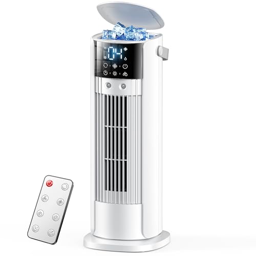 Climatiseur Mobile 5 en 1,Rafraichisseur d'Air Portable 700mL,Mode Tempête,Brise Naturelle 3D,Sommeil,Double Brumisation 10H Minuterie,90° Oscillation pour Chambre et Bureau