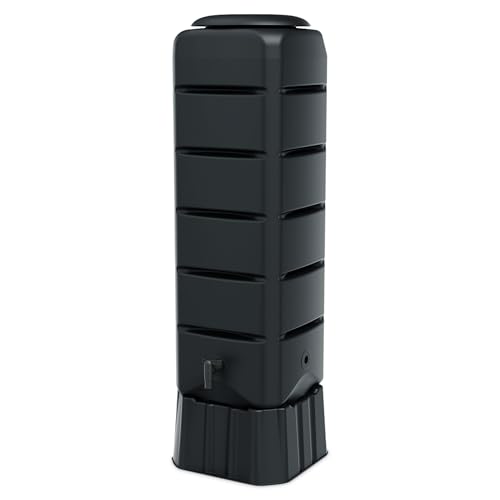 Récupérateur d'eau de pluie rectangulaire anthracite avec robinet et sangle de sécurité - 120 l - En plastique - Gris - 130 x 37 cm - Avec pied - Réservoir d'eau de pluie - Réservoir d'eau de jardin