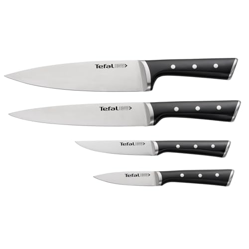 Tefal Ice Force Set de 4 couteaux de cuisine, Lame acier inoxydable allemand, Garantie 10 ans, Coupe et tranchant haute performance K2324S74
