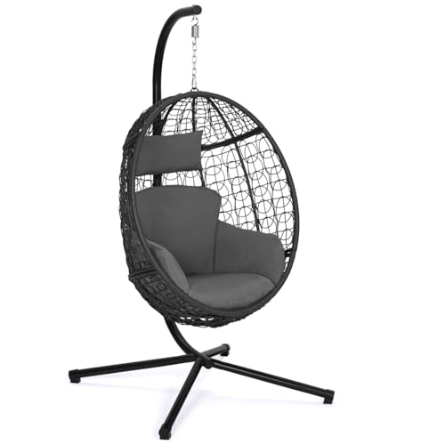 IDMarket - Fauteuil Oeuf Suspendu ajouré Effet rotin Gris avec Coussin Gris