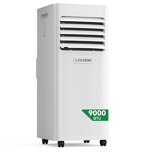 LEENON 9000 BTU Climatiseur Mobile 3 en 1 Climatisation Portable 2.6KW, Déshumidificateur & Ventilateur avec Télécommande, Minuterie 24H, Mode Nuit, Kit Fenêtre Inclus, Mobile Clim pour Maison Bureau