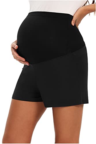 JMITHA Legging Court Grossesse Maternité, Pantalons Short Femme Maternité Vêtements Grossesse et maternité Short Coton sans Couture Confortable pour L'été (L, Noir/Taille Haute)