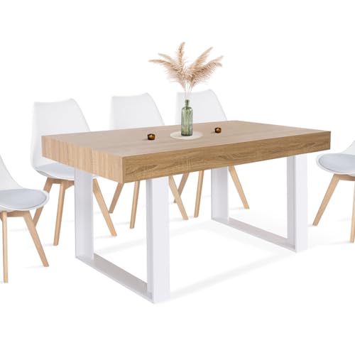 IDMarket - Table à Manger Rectangle Phoenix 6 Personnes Bois et Blanc 160 cm