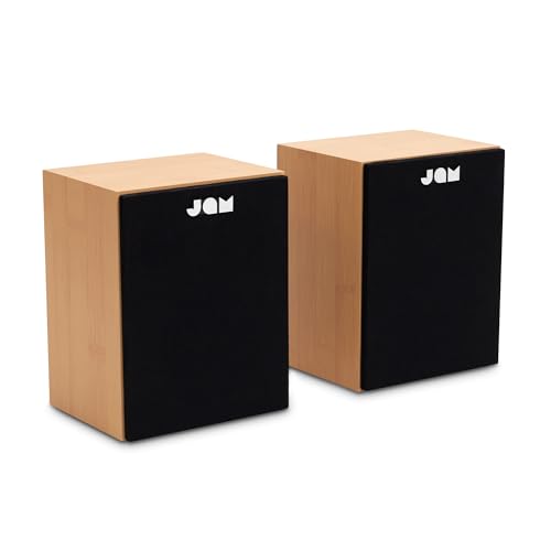 JAM Enceintes Bibliothèque - Enceintes Filaires avec Entrées AUX et RCA, Compatibles Platines et Lecteurs Vinyles, Actives avec Haut-parleurs Plein Spectre 2x70mm, Amplification Intégrée, Bois