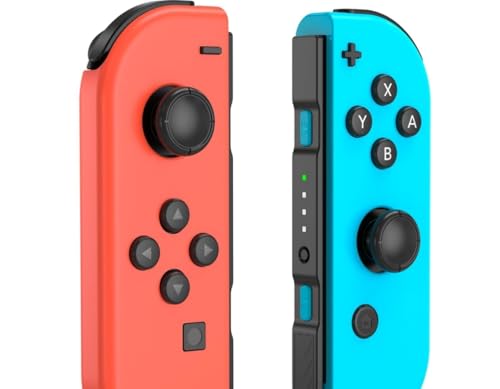 Mhwlhbx Manettes Switch sans fil, L/R Paire manettes Switch compatibles avec Switch/OLED/Lite, manettes de remplacement pour Switch supportant le réveil et le gyroscope 6 axes-Red＆Blue