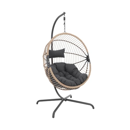 sweeek - Oeuf Suspendu Acier Polyester Cassis Beige et Noir. 96 x 95 x 200 cm