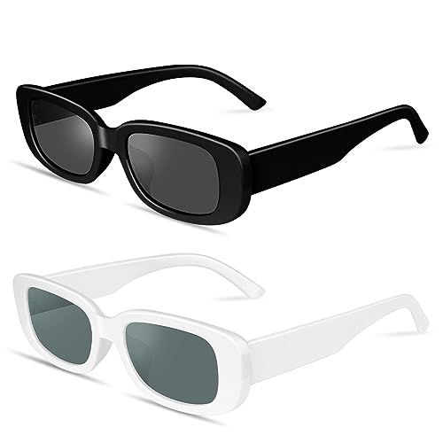 Ainiv 2 Paires Lunettes de Soleil Vintage, Mode Rectangulaire Lunettes de Soleil, Écran Solaire UV400 et Protection UV Lunettes pour Femme Homme Shopping Voyages