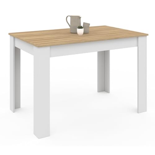 IDMarket - Table à Manger Rectangle ROZY 6 Personnes Blanc Plateau façon hêtre 110 cm
