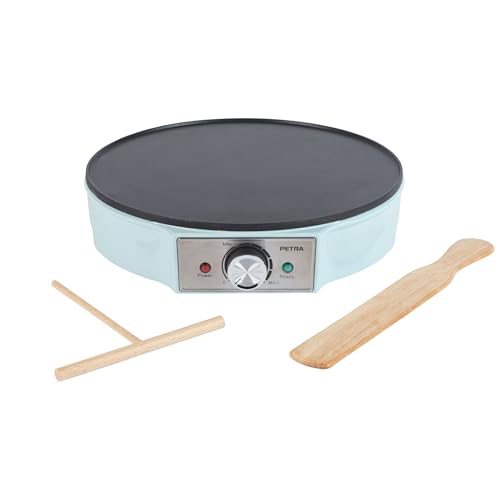 Petra Crêpière Électrique 1200W, Machine à Crêpes avec Plaque Antiadhésive 30cm, Grande Plaque Chauffante avec Température Réglable, Accessoires en Bois Inclus, Garantie 3 Ans