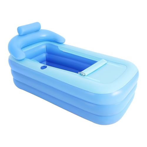 Baignoire gonflable pour adulte - 160 x 84 x 64 cm - Pliable et portable - Avec coussin, accoudoirs et housse de fermeture éclair - Baignoire thermique en PVC pour l'intérieur et l'extérieur - Bleu