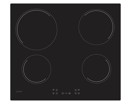 CANDY CH64CCB/4U2 -Plaque Table de Cuisson Vitrocéramique - 60cm, 4 Feux, 6500W, Noir, 10 niveaux de puissance, Central control, Bord droit, Maximum de flexibilité
