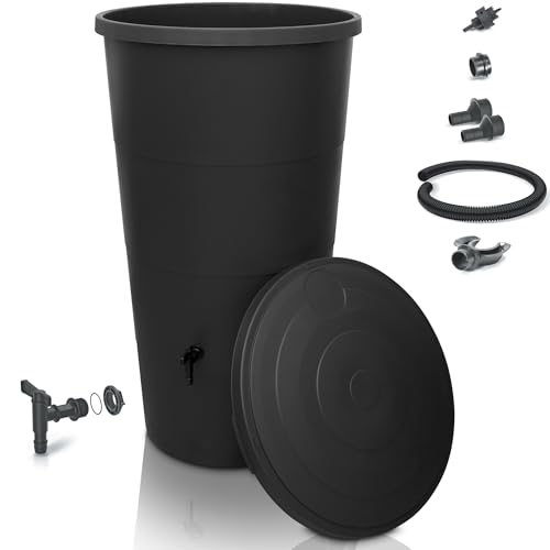 YourCasa récupérateur Eau de Pluie 200 litres [avec collecteur de Pluie] - avec raccord de Tuyau de Descente – Récupérateur Eau de Pluie avec Robinet - Reservoir Eau de Pluie (Anthracite, 200L)
