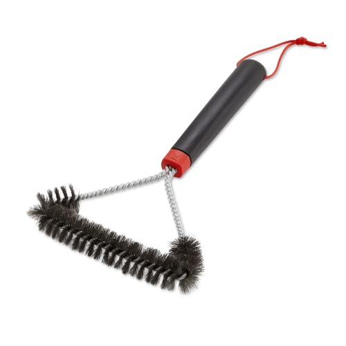 Weber Brosse de barbecue - Courte à trois faces, 30cm, polyvalente, avec poignée ergonomique antidérapante, des poils en acier inoxydable, adaptée à tous les types de barbecues - Noir (6277)