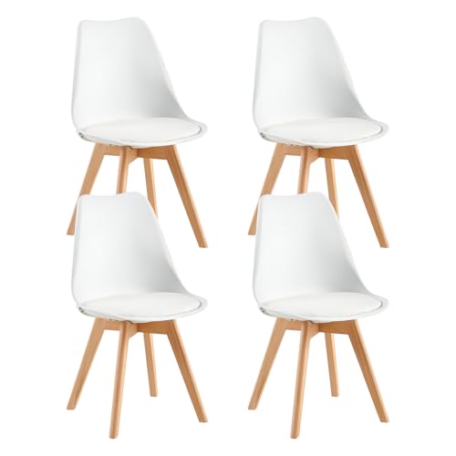FaithBay Lot de 4 Chaises de Salle à Manger en Plastique avec Certification Environnementale Chaises Nordiques Stables Durables Hêtre Protégés Cuisines Conférences Bureau - Blanc