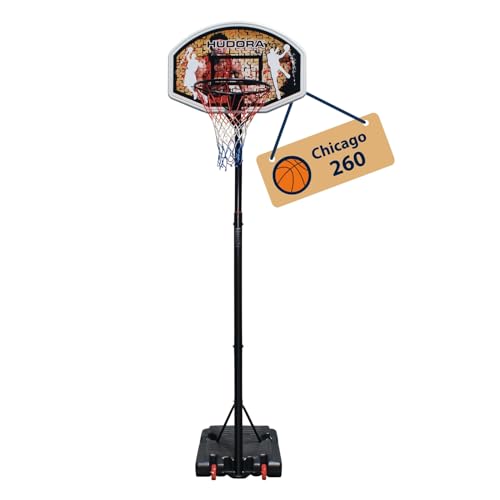 HUDORA Pied de Basketball Chicago - Pied de Basketball réglable en Hauteur de 206-260cm - Panier de Basketball Mobile d'extérieur pour Enfants & Adultes - Panier de Basketball avec roulettes