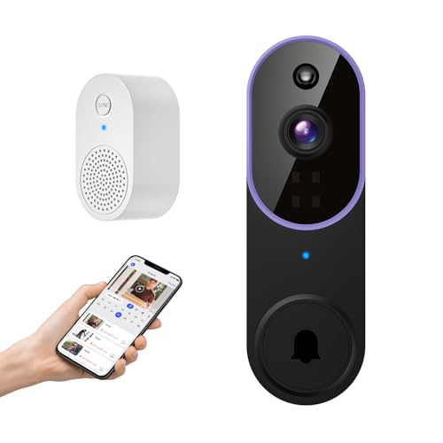 GlowPop Sonnette vidéo sans fil Wi-Fi 1080p avec sonnerie carillon, détection humaine IA, conversation bidirectionnelle, vision nocturne, stockage dans le cloud, alimentation par piles