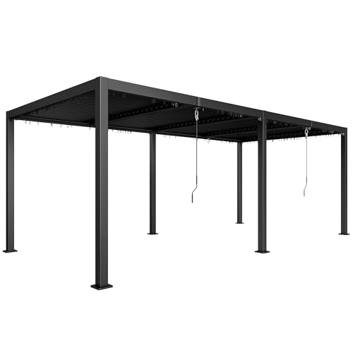 Outsunny Pergola bioclimatique 3 x 6 m, pergola Jardin extérieur avec persiennes manivelle Toit réglable en Aluminium et Crochets, tonnelle de Jardin pour Patio, terrasse, Gris foncé