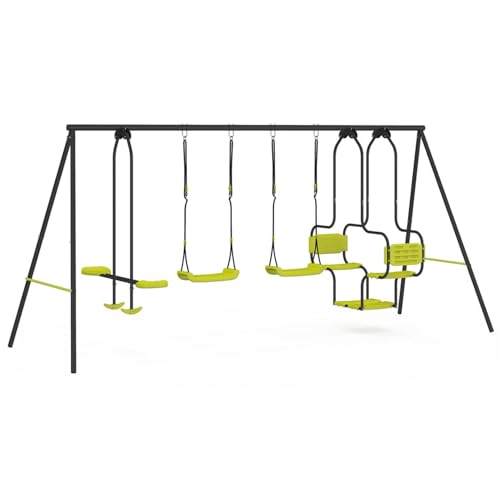 IDMarket - Balançoire 4 agrès portique avec 2 balançoires, nacelle et Face à Face