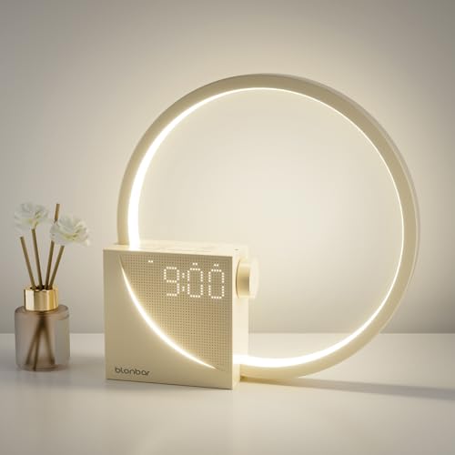 blonbar Lampe de chevet avec fonction de charge USB de 10 W, lumière de réveil, 2 réveils, 3 niveaux de luminosité, contrôle tactile,10 Sons Apaisants pour le Sommeil,für Schlafzimmer geeignet.