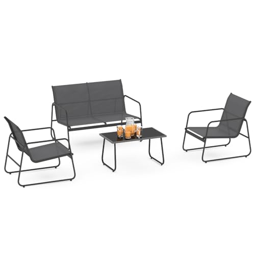IDMarket - Salon de Jardin Bas Malaga 4 Places avec canapé, fauteuils et Table Gris Anthracite