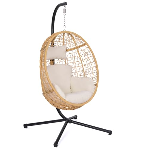 IDMarket - Fauteuil Oeuf Suspendu ajouré Effet rotin avec Coussin écru