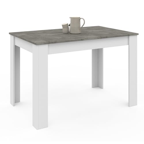 IDMarket - Table à Manger Rectangle ROZY 6 Personnes Blanc Plateau Effet béton 110 cm